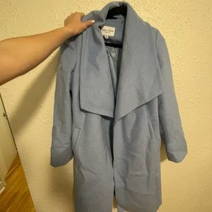 Cole Haan Womens Signature Slick Wool Blend Wrap Coat Ice Blue Size 10